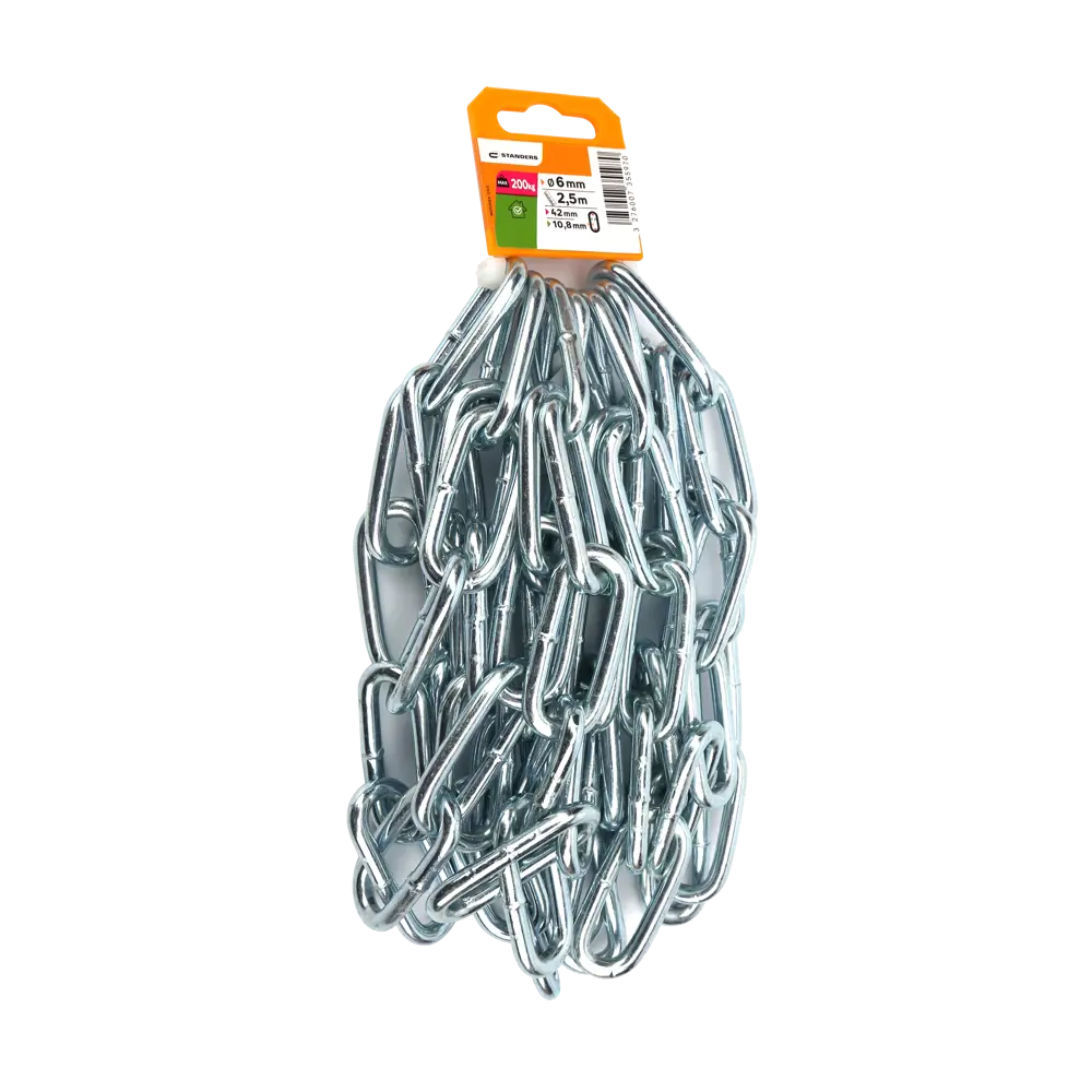 Цепь Standers оцинкованная сталь длинное звено 6 мм 2.5 м/уп STLM-2111818 - Вид №3