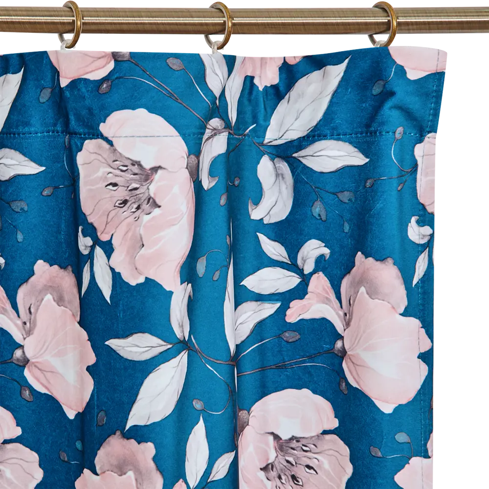 Штора на ленте Вельвет Цветы 160x260 см цвет синий WITERRA STLM-2186601 - Вид №4