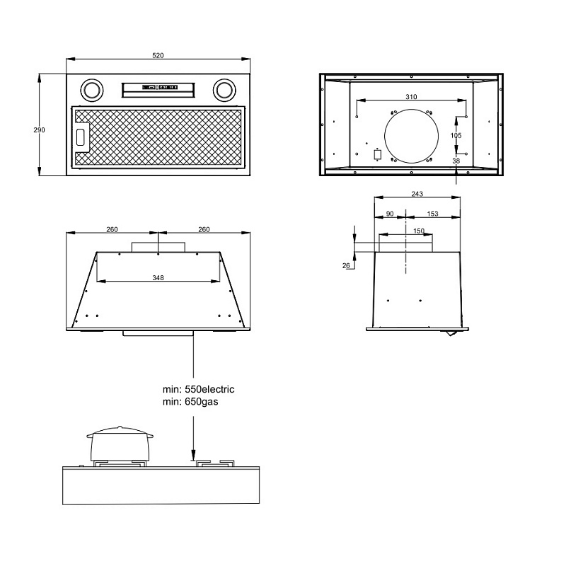 9234540 Вытяжка полновстраиваемая Korting KHI 6755 W белый STDN-0023860 - Вид №2