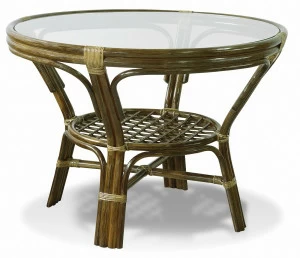 Обеденный стол круглый со стеклянной столешницей 75х104 см темный коньяк Calamus Rotan VINOTTI  00-3885493 Коричневый
