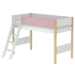 Кровать Flexa White полувысокая с наклонной лестницей, 200 см, розовая лакированная
