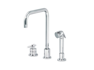 Смеситель для кухни с 3 отверстиями с выдвижным ручным душем