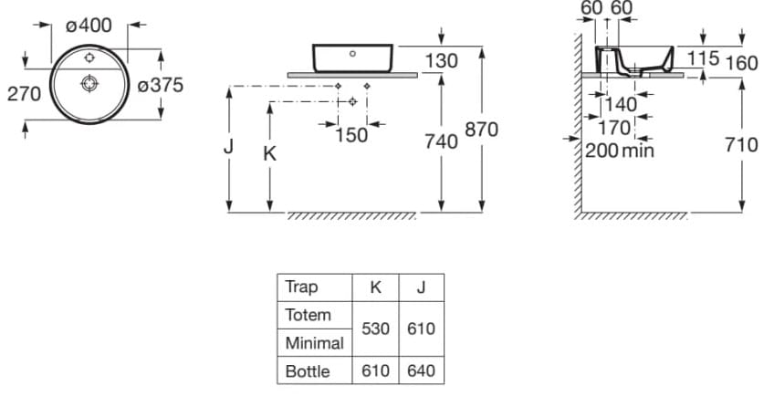 Круглая фарфоровая столешница для рук Roca The Gap ARCH-00014246 - Вид №1
