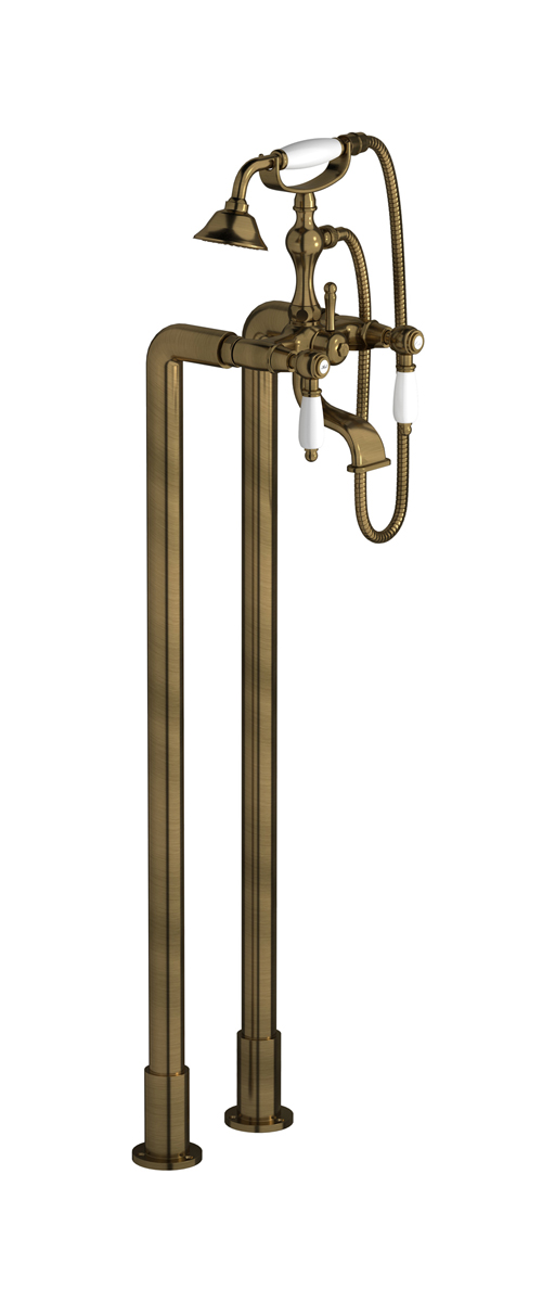 Напольный смеситель для ванны с 2 колоннами и душевым гарнитуром. WE ARE IB hl700bb_2 Antique Bronze Hermes