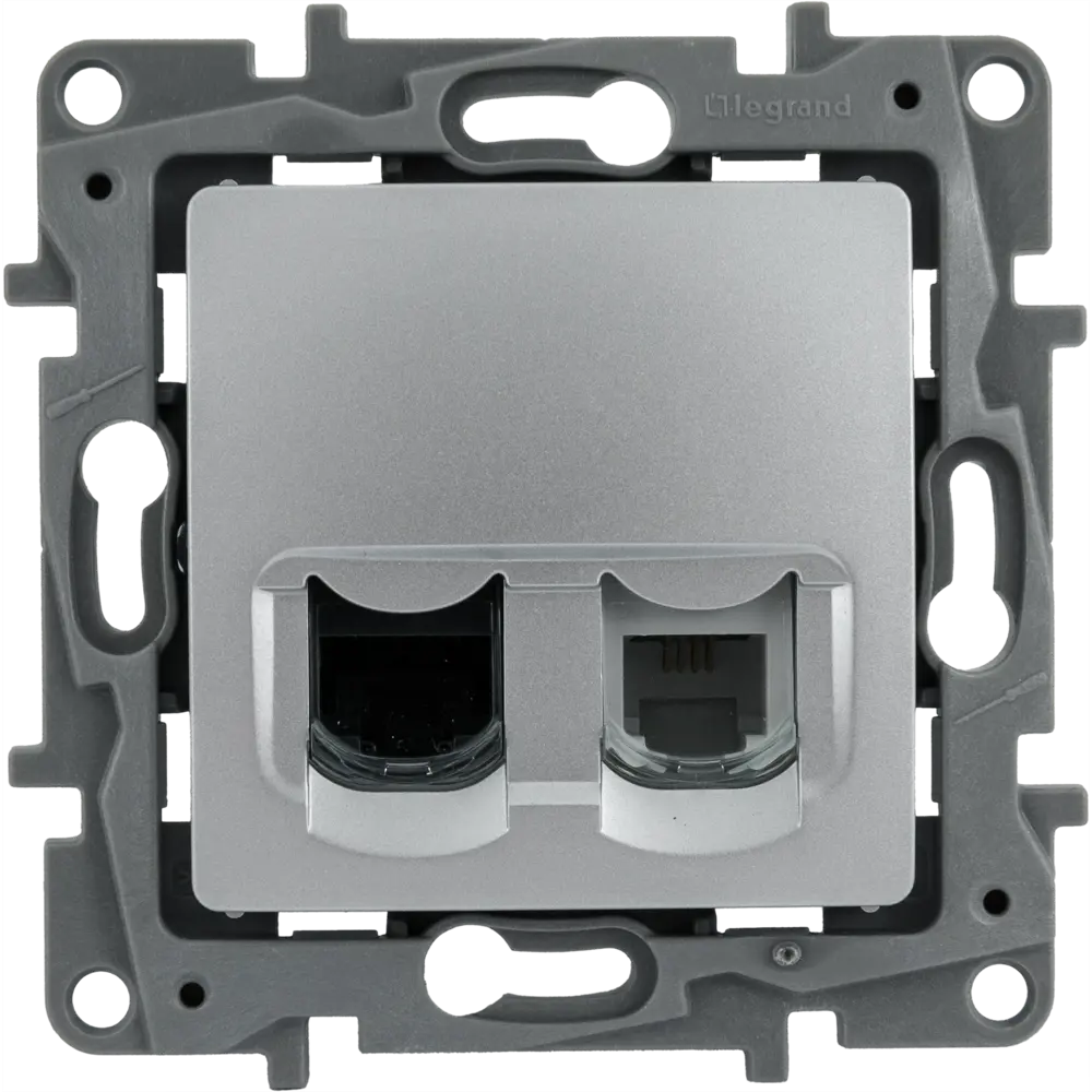 Телефонная/компьютерная розетка встраиваемая Legrand Etika RJ11/RJ45 UTP cat 5e цвет алюминий STLM-2208379