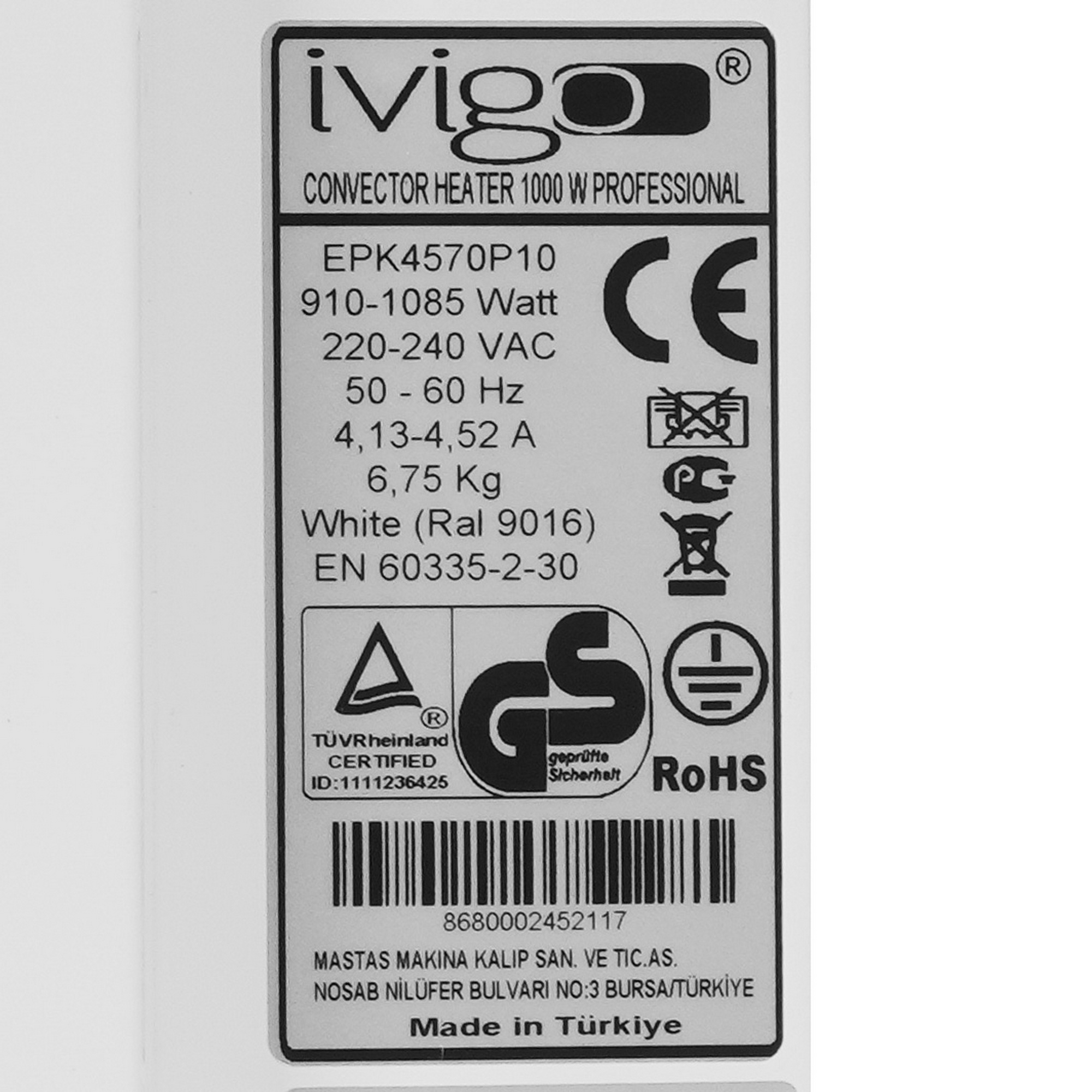 9935435 Конвектор iVigo EPK4570P10 STDN-0012474 - Вид №6