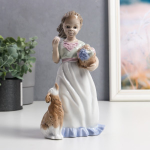 Фигурка сувенирная "Девочка с собачкой и корзиной фруктов" цветной 20,5х7,7х11,5 см SIMALAND