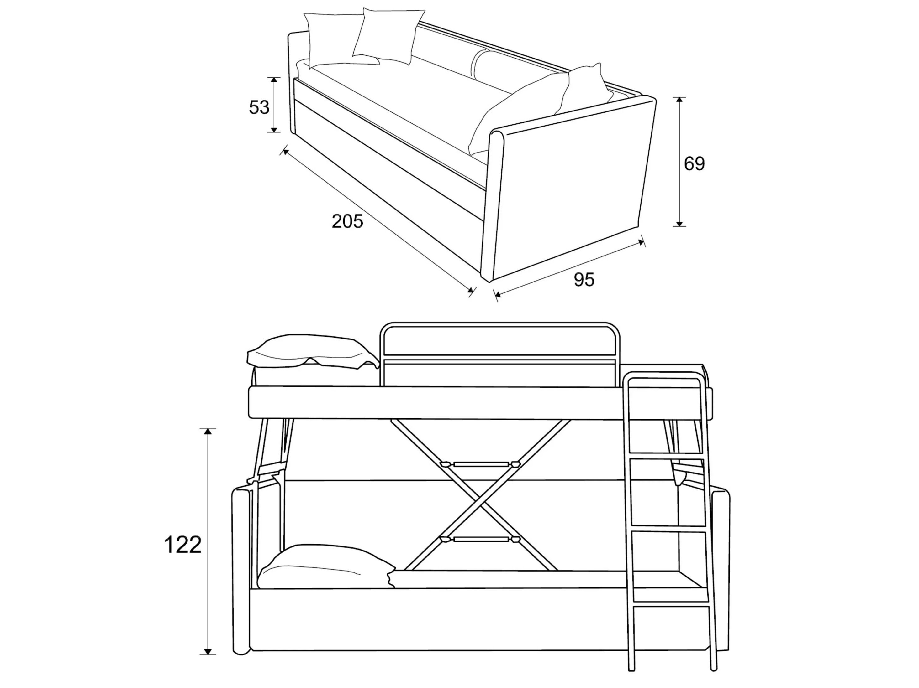 Ткань двухъярусный диван-кровать Frauflex COTTAGE ARCH-00038053 - Вид №3