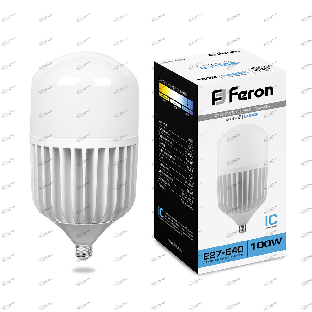 Лампа светодиодная Feron E27-E40 100W 6400K LB-65 25827 FERON  00-3956597 Матовый 