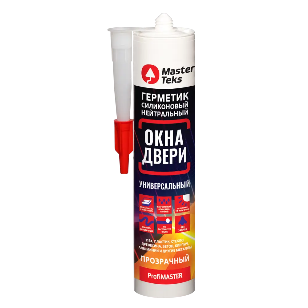 Герметик силиконовый MasterTeks нейтральный для окон и дверей прозрачный 280 мл STLM-2096694
