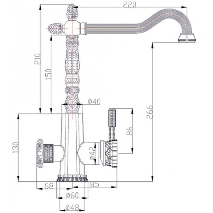 Zorg A 53 KF-Br смеситель Смеситель для кухни Zorg 340 x 220 мм  - Вид №2