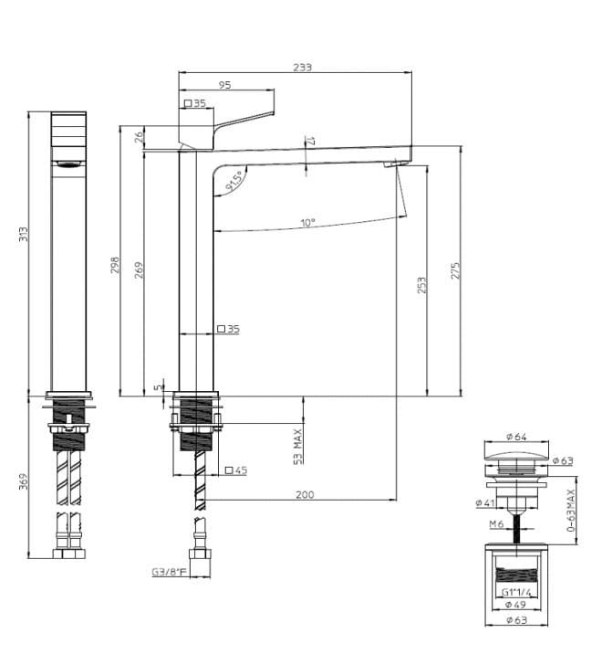 Высокий смеситель для раковины из хромированной латуни Bossini Aki ARCH-00007178 - Вид №1