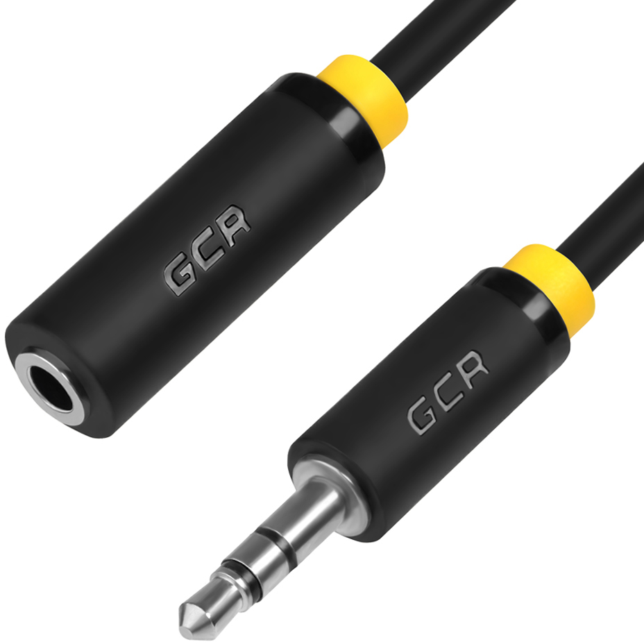 GCR-STM0114-10.0m удлинитель аудио 10.0m jack 3,5mm/jack 3,5mm черный, желтая окантовка, 28 awg, m/f, , экран, стерео Greenconnect Santreyd 
