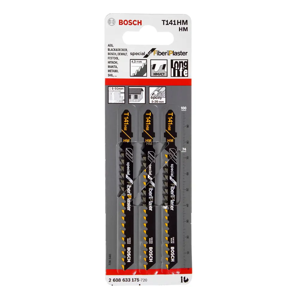 Пилка для лобзика по стеклопластику  Bosch Т141HM T 2608633175, быстрый рез, 3 шт BOSCH PROFESSIONAL STLM-2141569 - Вид №4