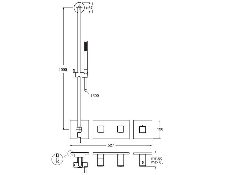 Металлический термостатический смеситель для душа / ванны с 5 отверстиями и ручным душем CRISTINA Rubinetterie Термостатические смесители-Shower &amp ARCH-00062850 - Вид №2