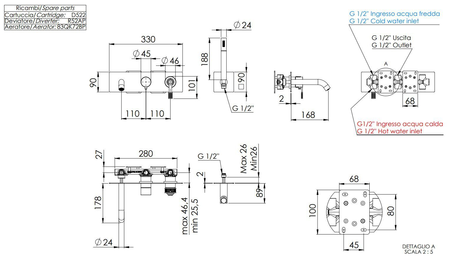 Однорычажный внешний смеситель для ванны с пластиной Remer Rubinetterie ателье ARCH-00125121 - Вид №2