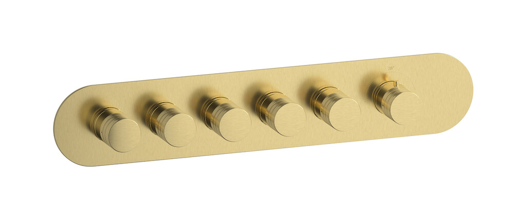 External part of thermostatic 5 ways, round plate, horizontal, Vinile handle WE ARE IB eua522isnvn Brushed Pale Gold Aqua