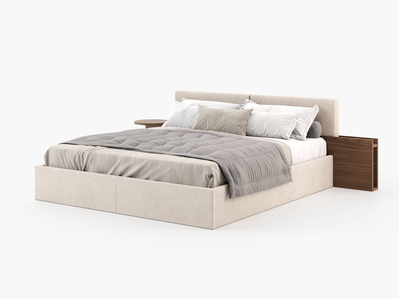 Двуспальная кровать из ткани с мягким изголовьем и встроенными тумбочками Laskasas Origin ARCH-00106710