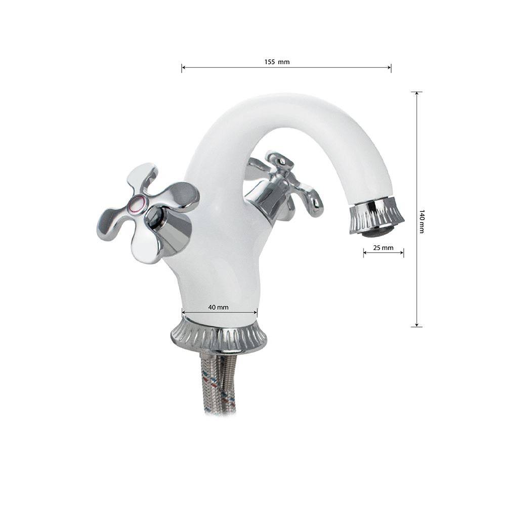 GFmark - Смеситель на раковину, металлокерамика, комбинированный, с белой эмалью, код: 5930  - Вид №3