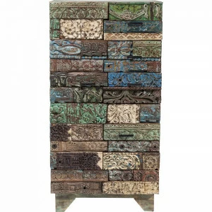 Шкаф для одежды деревянный с резьбой серо-голубой 72 см Shanti Surprise KARE SHANTI 325522 Разноцветный