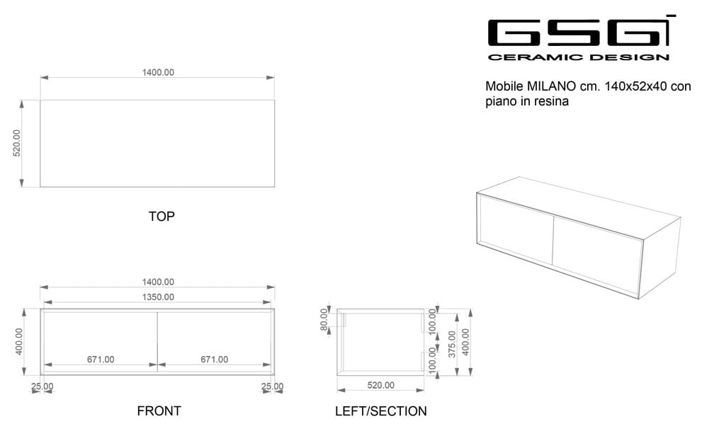 Подвесной шкаф для умывальника из МДФ с столешницей из смолы и ящиками GSG Ceramic Design Милан ARCH-00087634 - Вид №3