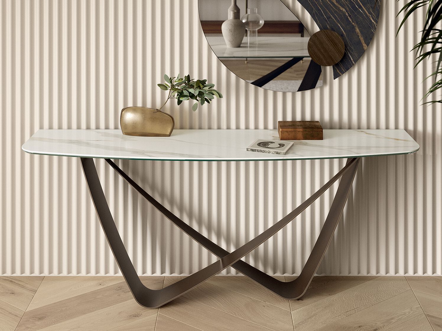 Консольный стол со стальным основанием и столешницей из SuperMarmo Bontempi Casa Bach ARCH-00141731