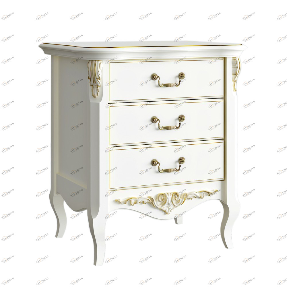 Прикроватная тумбочка с 3 ящиками светло-бежевая с золотом Romantic Gold KREIND ROMANTIC GOLD 00-3879961 Разноцветный;бежевый Santreyd 