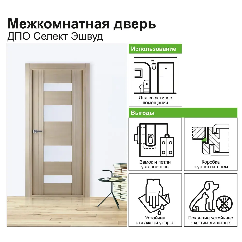 Дверь межкомнатная Селект остеклённая ПВХ цвет эшвуд 80x200 см (с замком) BELWOODDOORS STLM-2202290 - Вид №6