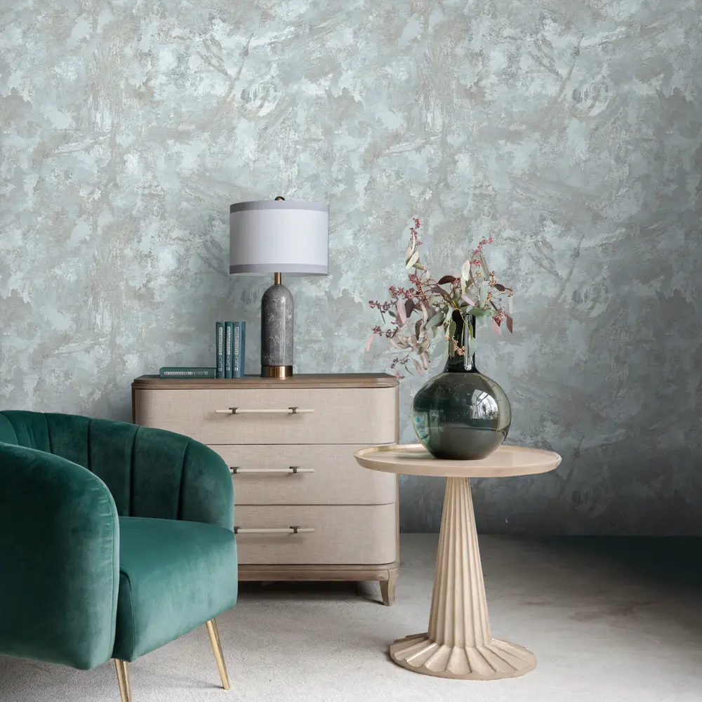 Флизелиновые обои Erismann Bergamo голубые с эффектом штукатурки 89420876 STLM-1565417 - Вид №4