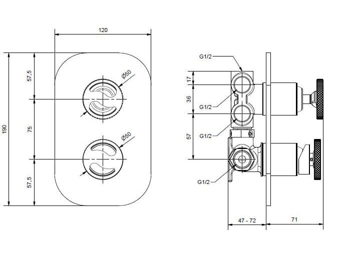 Хромированный латунный смеситель для душа с переключателем Bugnatese тысяча девятьсот пятьдесят ARCH-00149983 - Вид №2