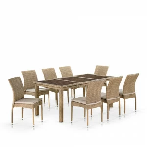 Обеденная группа из ротанга, стол и стулья светло-коричневые на 8 персон AFINA  00-3860480 Коричневый