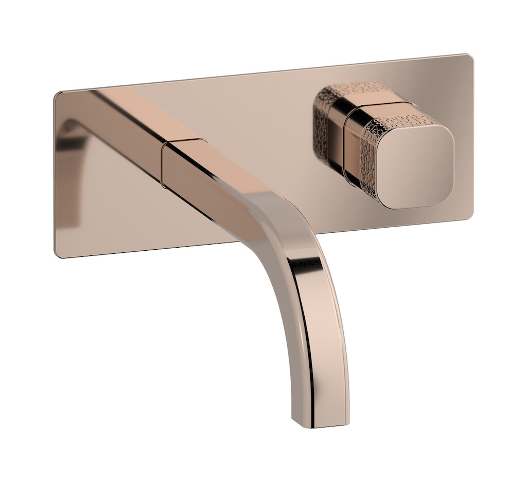 Настенный смеситель для раковины прогрессивный на 2 отверстия в комплекте с донным клапаном. WE ARE IB eo206rs_4 Rose Gold Elio
