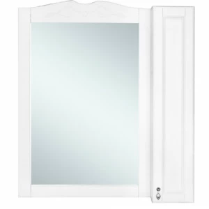 Зеркальный шкаф Классик 85 см со светильником, цвет нежно белый (молочный), бронзовая лицевая фурнитура Белый