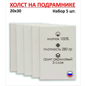 Набор холстов на подрамнике Holstpechat 20x30см (5 шт) белый среднее зерно 320 г/м хлопок