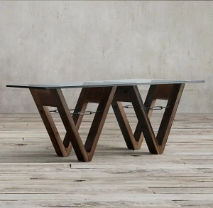 Обеденный стол стеклянный на двойном деревянном основании 182 см Wood and Glass ICON DESIGNE WOOD AND GLASS 178146 Коричневый;прозрачный
