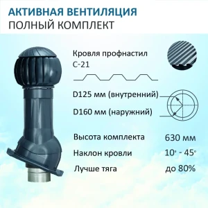 Комплект вентиляции изолированный Gervent для кровли PROF-21 D125/160 мм цвет серый