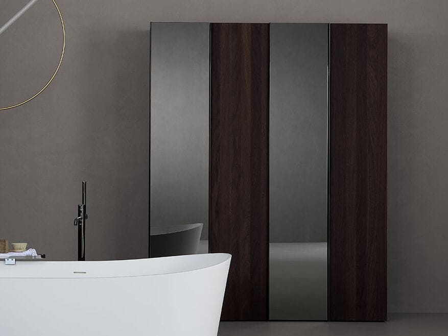 Деревянный напольный секционный шкаф для ванной комнаты с зеркалом Inbani слой ARCH-00101246