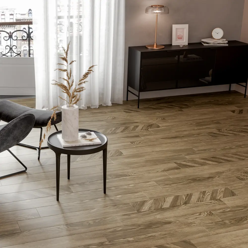 Керамогранит Golden Tile Wood Chevron 15x90 см 1.08 м² цвет коричневый WoodChevron STLM-2169209