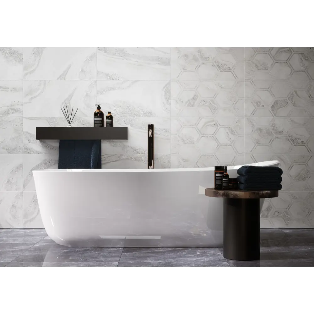 Плитка настенная Golden Tile Fusion Hexagon 30х60 см 1.44 м² цвет серый STLM-2076874 - Вид №1