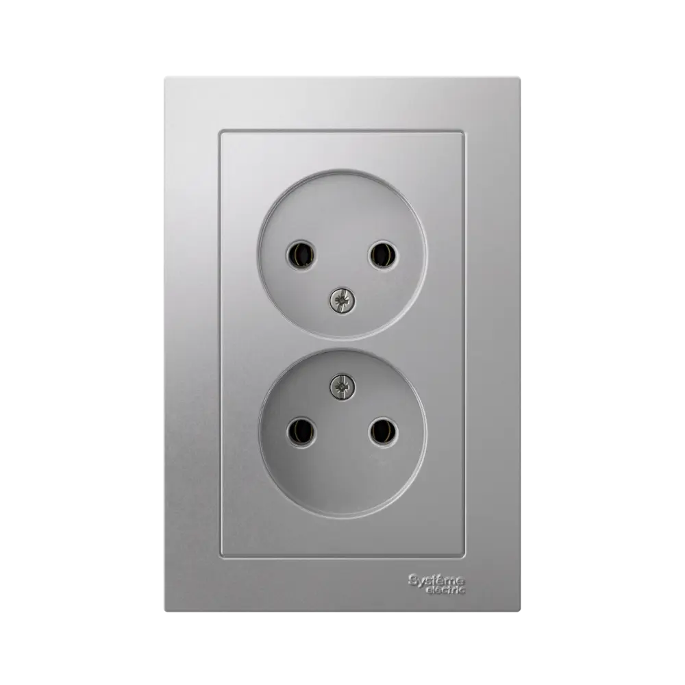 Розетка двойная встраиваемая Systeme Electric AtlasDesign без заземления цвет алюминий STLM-2133543