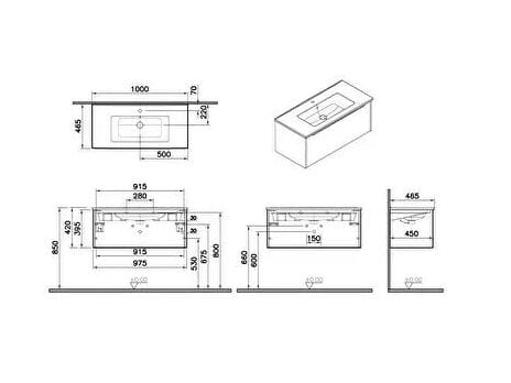 Подвесной шкаф для умывальника с ящиками со встроенной раковиной VitrA Bathrooms Integra Square ARCH-00078729 - Вид №8