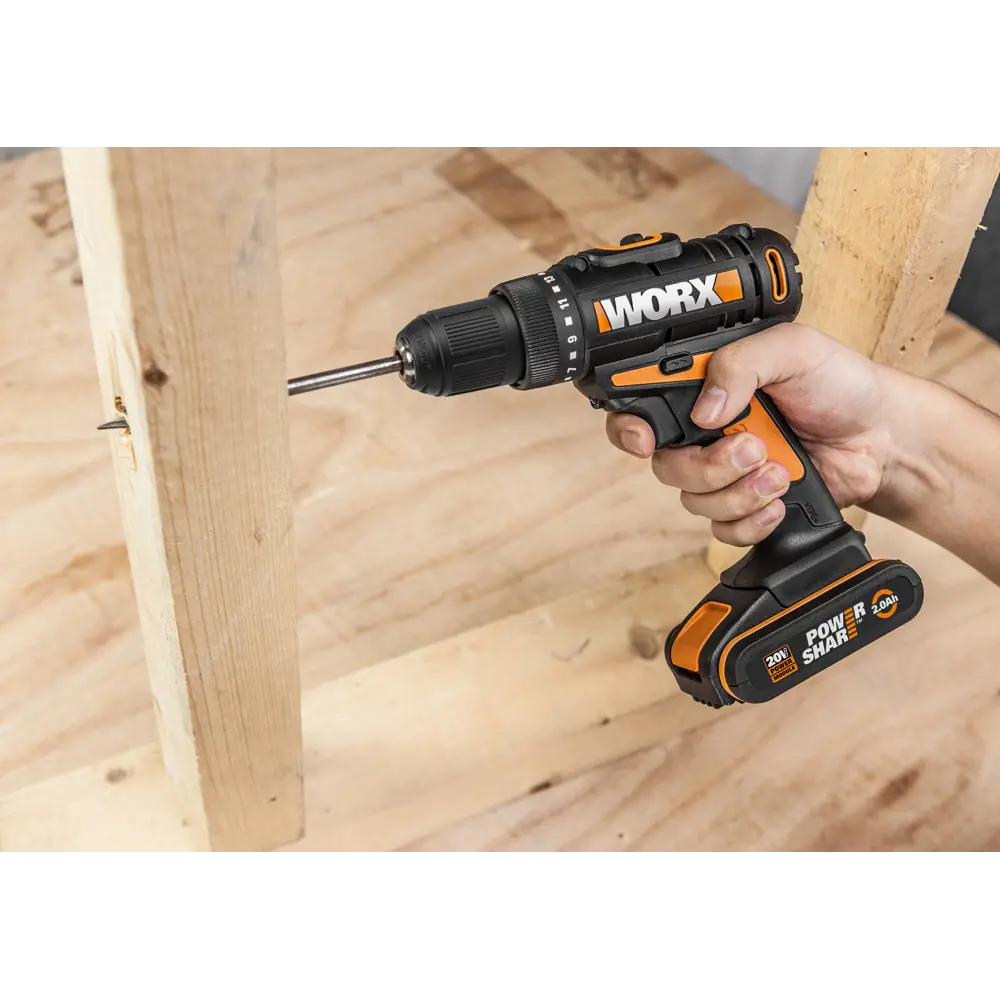 Дрель-шуруповерт аккумуляторная Worx WX101.1, 20 В Li-ion 2x2Ач STLM-2209265 - Вид №9