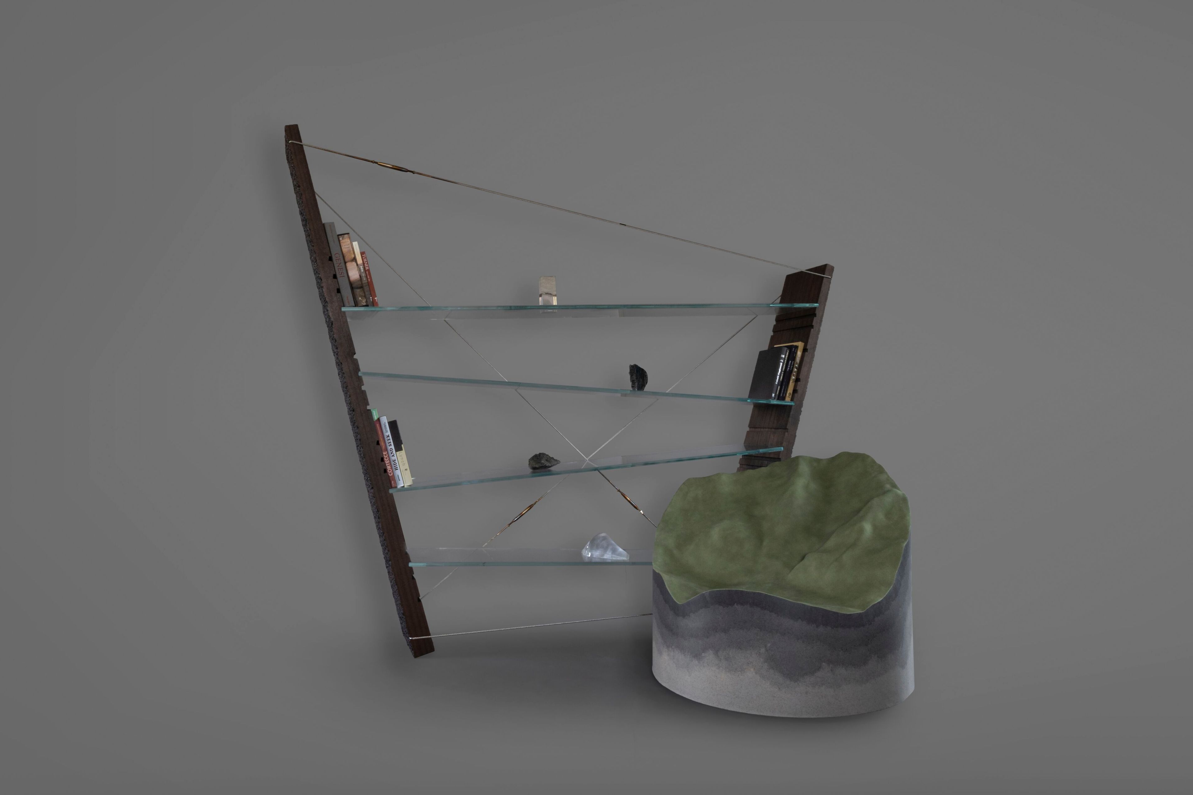 Самонесущая деревянная и стеклянная полка alcarol Geomorphic 2023 ARCH-00049065 - Вид №7
