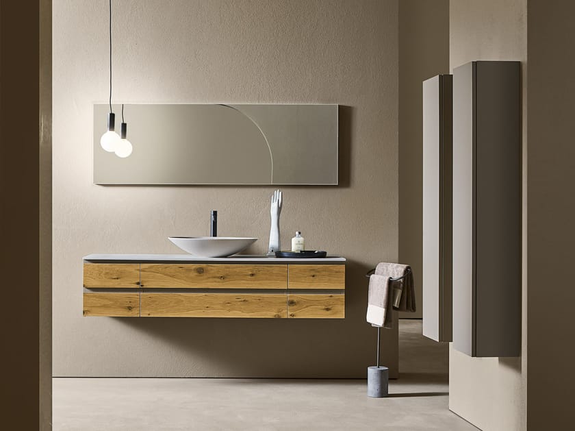 Состав ванной комнаты с подвесным умывальником, держателем для полотенец и зеркалом Pirovano Midi ARCH-00125878