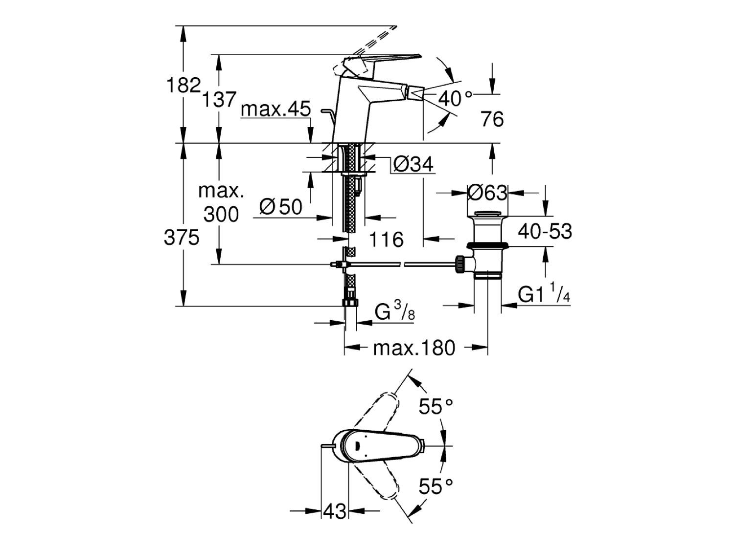 Однорычажный смеситель для биде с ограничителем расхода Grohe Eurodisc Cosmopolitan ARCH-00126638 - Вид №2