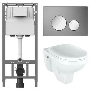 Комплект инсталляции AM.PM Tech с унитазом тип ободка закрытый Rosa Рио клавиша AM.PM Tech L хром