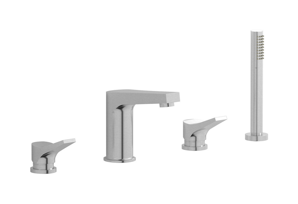 Смеситель на бортик ванной на 4 отверстий с дивертером и душевым гарнитуром. WE ARE IB tw314np Brushed Nickel Twitter