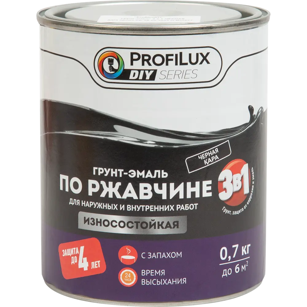Грунт-эмаль по ржавчине 3 в 1 ProfiLux цвет черный 0.7 кг STLM-2139190