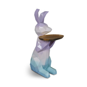 Большая статуэтка - столик, заяц с подносом для мелочей сиреневый, голубой MY iNTERNO