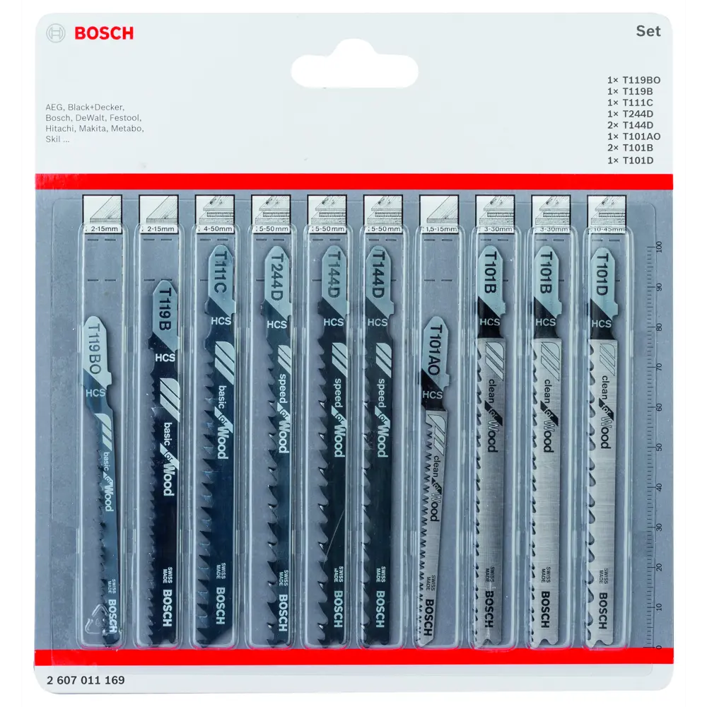 Набор пилок для лобзика по дереву Bosch, 10 шт BOSCH PROFESSIONAL STLM-2139380